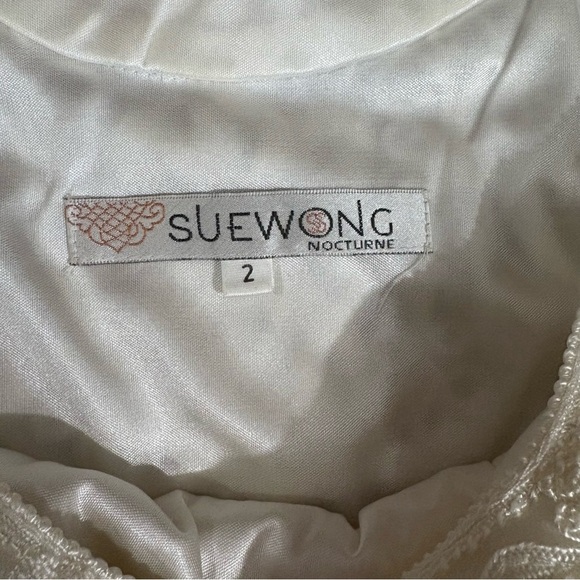 SUE WONG Appliqué Halter Sleeveless Dress White Ivory Sz 2 Bridal Embroidered - Picture 4 of 16